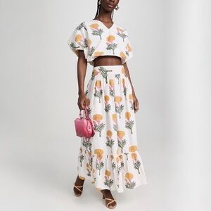 New! MAREA by Liz Joy Marigold Print 2-PIECE Maxi Skirt Top Co-ord Set Size XS